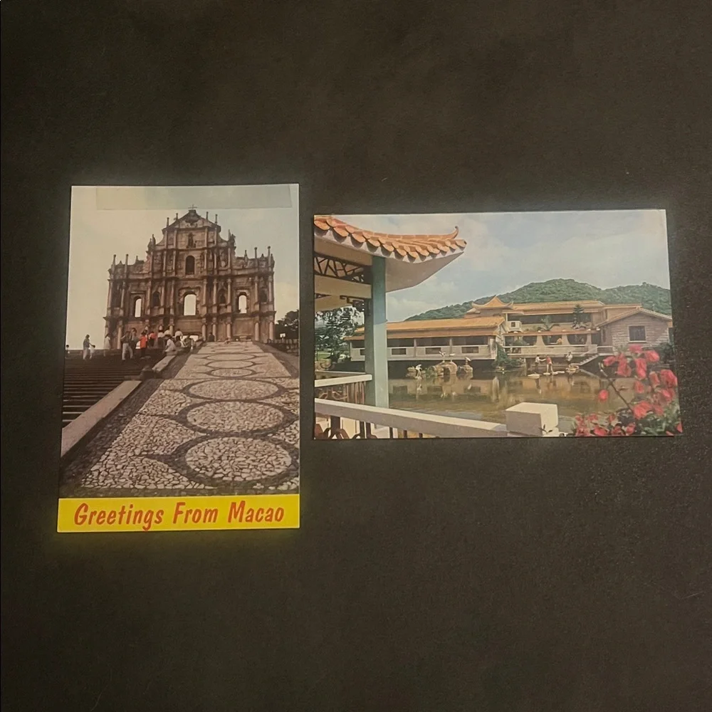 Macao China Postcard Lot: Ruins of St Paul & Red-Crowned Crane Building Unposted